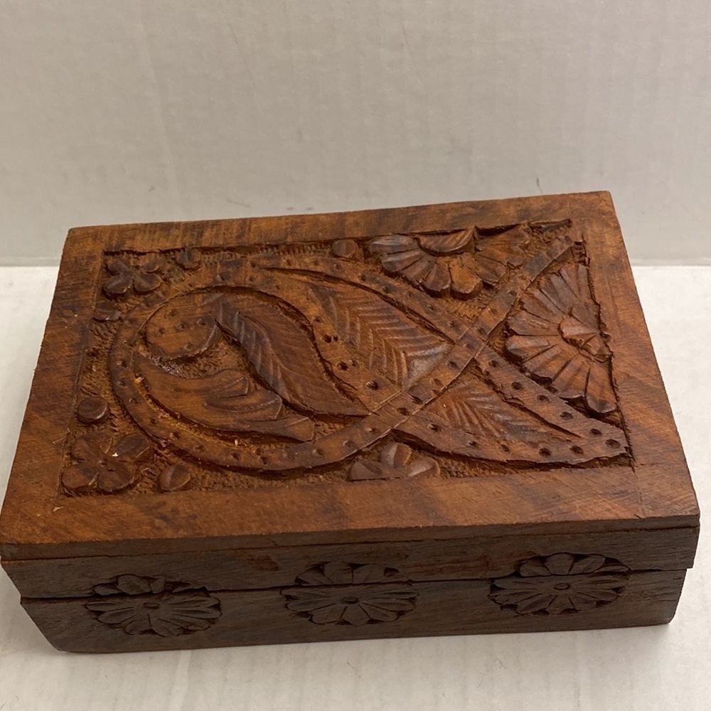 Vintage Carved Wooden Box Made In India